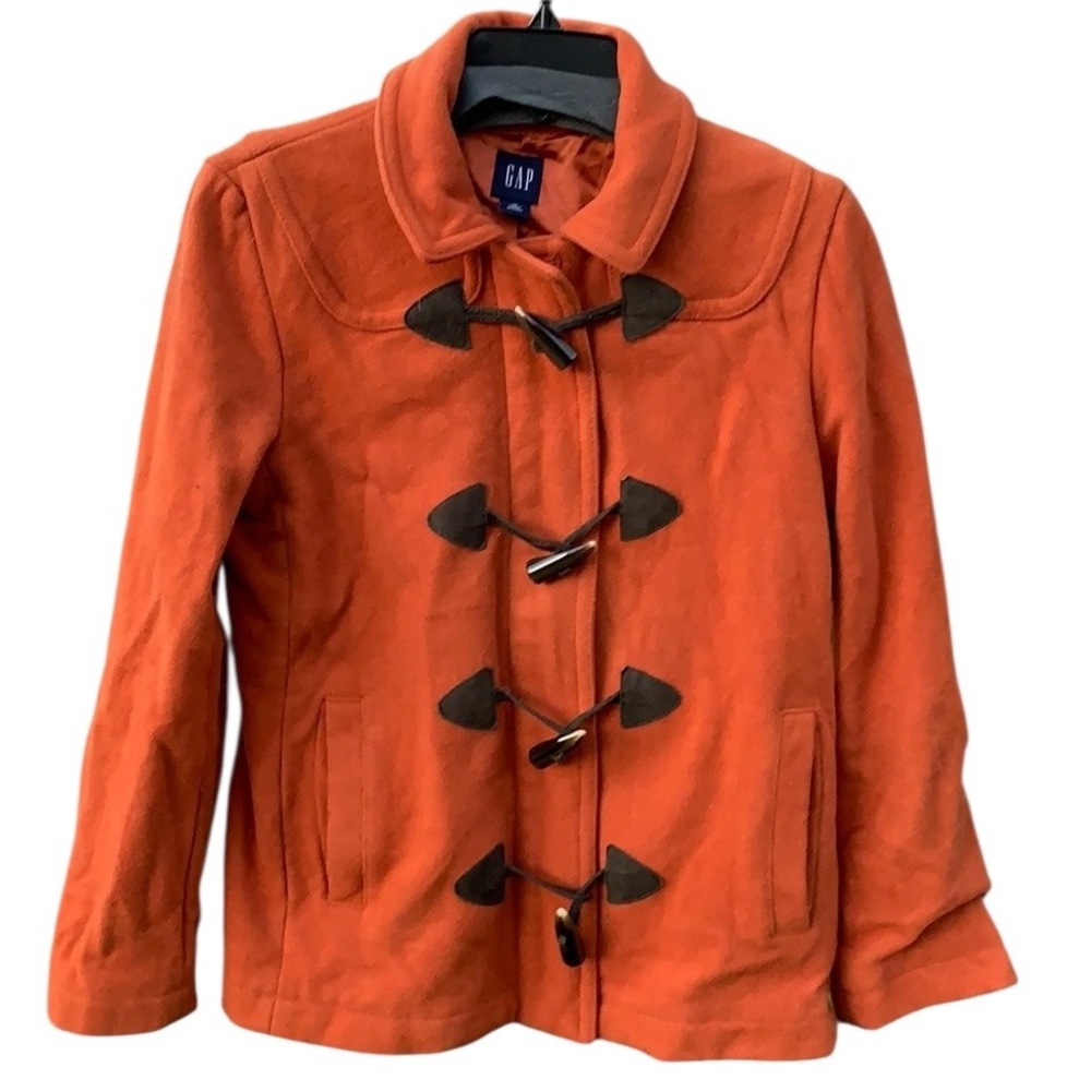 GAP Wool Jacket Orange with Toggles + Zipper Lined Warm Pumpkin Spice Medium